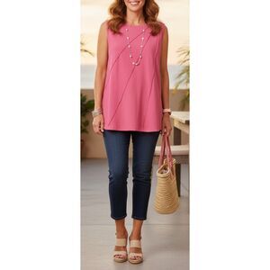 NWT Auselily Women's Sleeveless Crewneck Tank Top Blouse Pink Size L